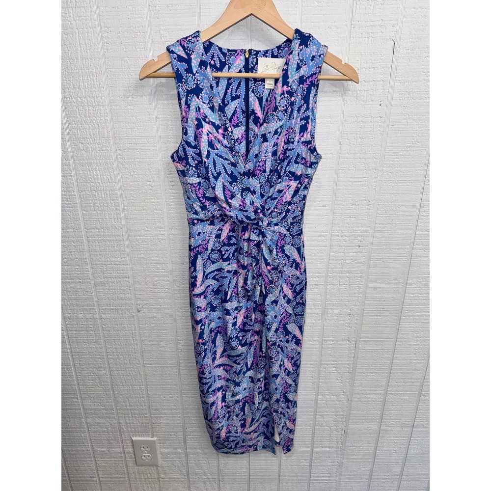 Lilly Pulitzer Odella Midi Dress Womens 0 Blue Star Gazing Twist V-Neck 015353